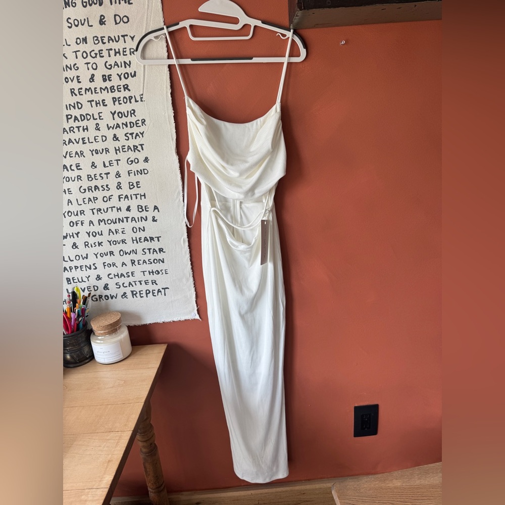 Vici White Backless Cowl Slip Midi Dress